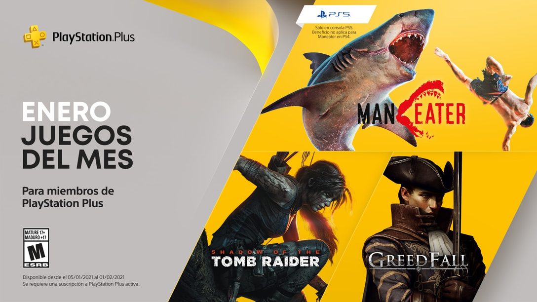 Juegos de PlayStation Plus para enero: Maneater, Shadow of the Tomb Raider y Greedfall