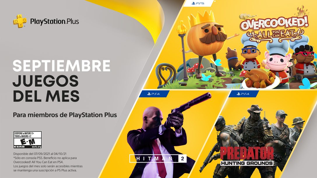 Juegos de PlayStation Plus de septiembre: Overcooked: All You Can Eat! , Hitman 2 y Predator: Hunting Grounds