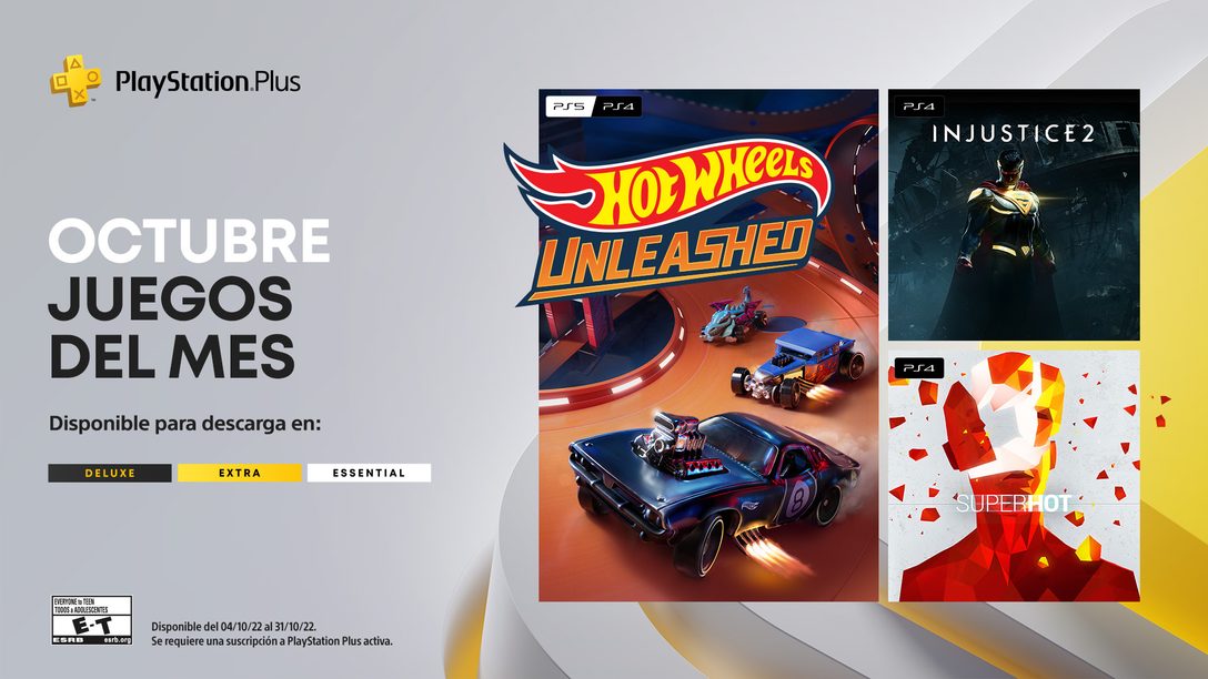 Juegos mensuales de PlayStation Plus de Octubre: Injustice 2, Hot Wheels Unleashed, Superhot