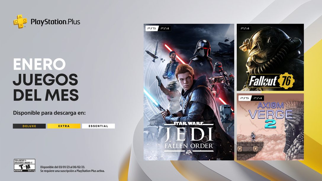 Juegos mensuales de PlayStation Plus de enero: Star Wars Jedi: Fallen Order, Fallout 76, Axiom Verge 2