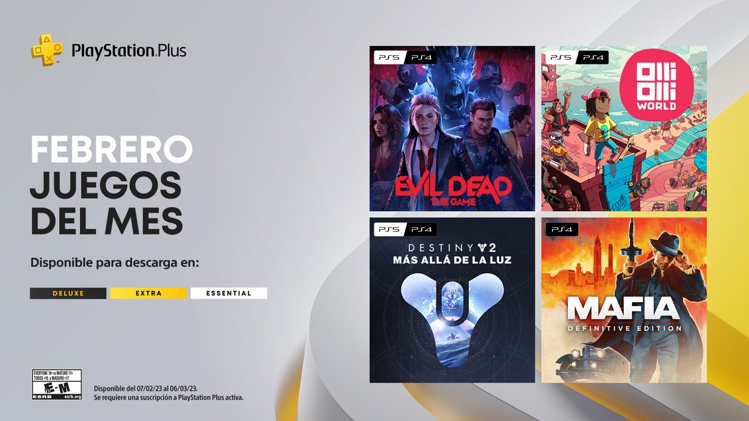 Juegos mensuales de PlayStation Plus de febrero: Evil Dead: The Game, OlliOlli World, Destiny 2: Más allá de la Luz, Mafia: Definitive Edition