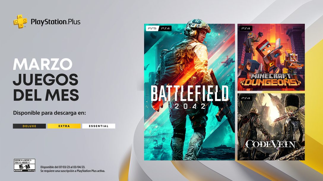 Juegos mensuales de PlayStation Plus de marzo: Battlefield 2042, Minecraft Dungeons, Code Vein