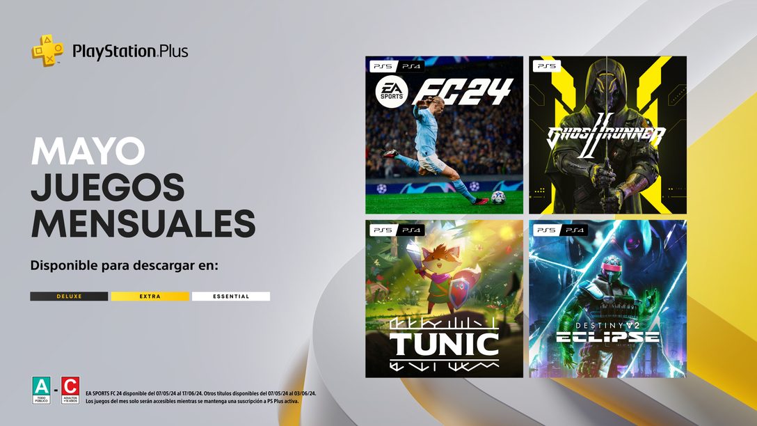 Juegos Mensuales en PlayStation Plus para mayo: EA Sports FC 24, Ghostrunner 2, Tunic, Destiny 2: Lightfall 