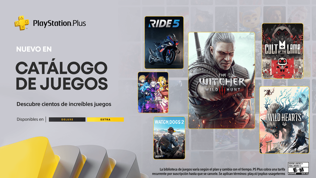 Catálogo de Juegos de PlayStation Plus para agosto: The Witcher 3: Wild Hunt, Wild Hearts, Cult of the Lamb y mucho más.