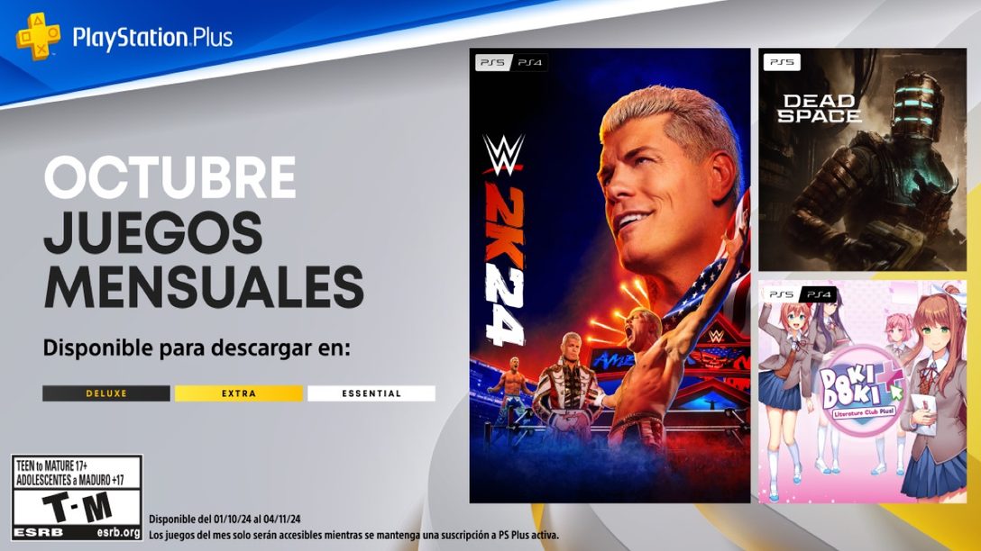 Juegos mensuales en PlayStation Plus para octubre: WWE 2K24, Dead Space, Doki Doki Literature Club Plus! 