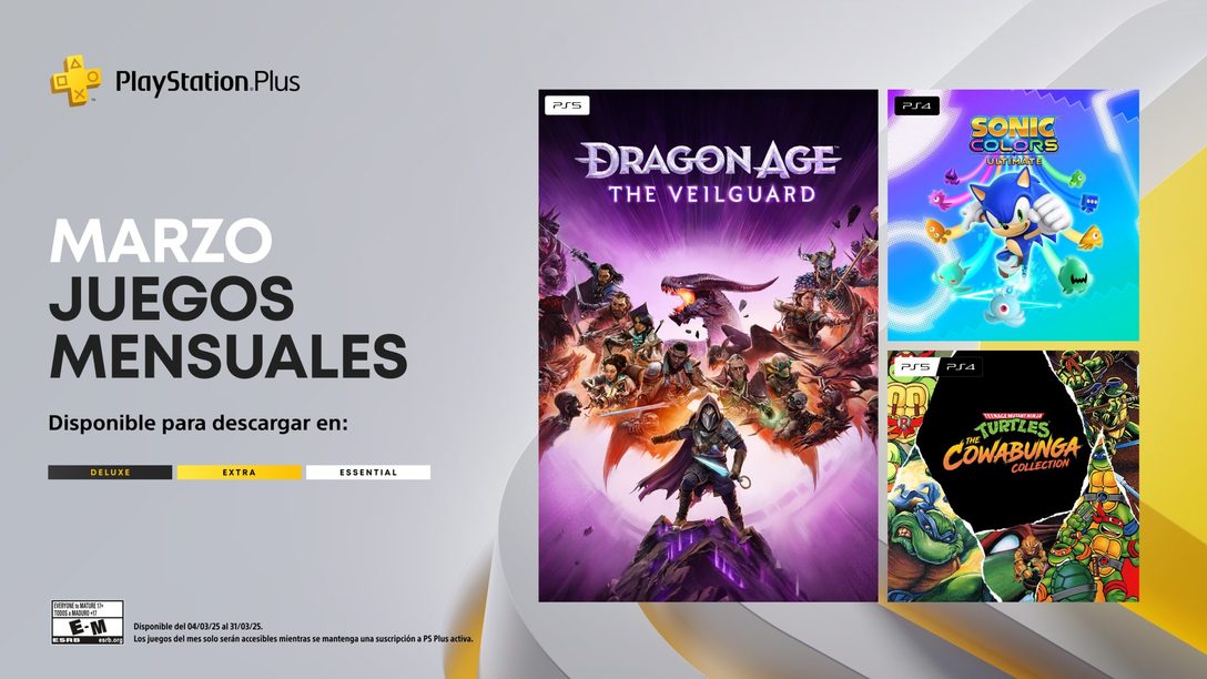 Juegos Mensuales en PlayStation Plus para febrero: Dragon Age: The Veilguard, Sonic Colors: Ultimate, Teenage Mutant Ninja Turtles: The Cowabunga Collection